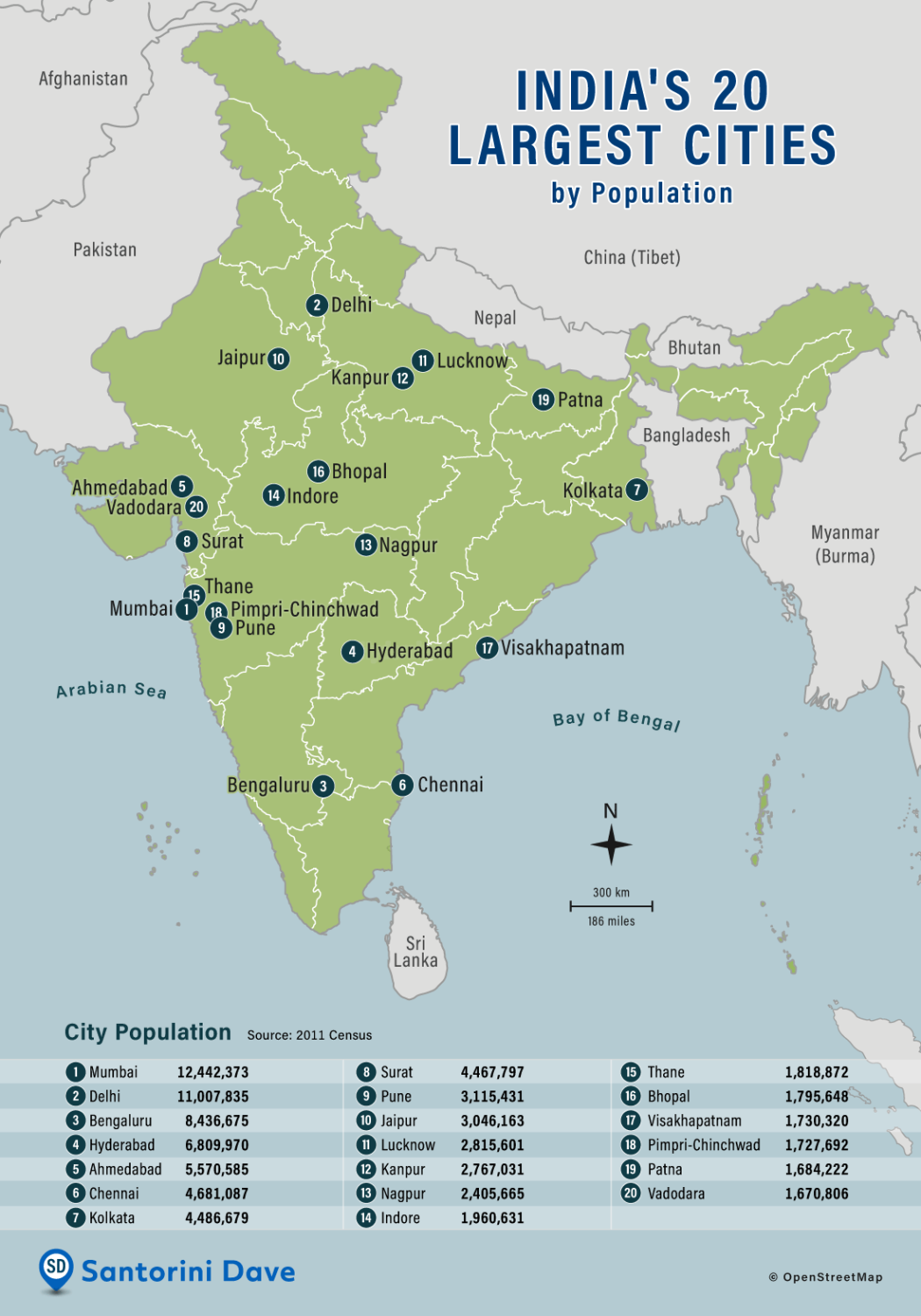 India's largest cities Credit: Santorini Dave and OpenStreetMap